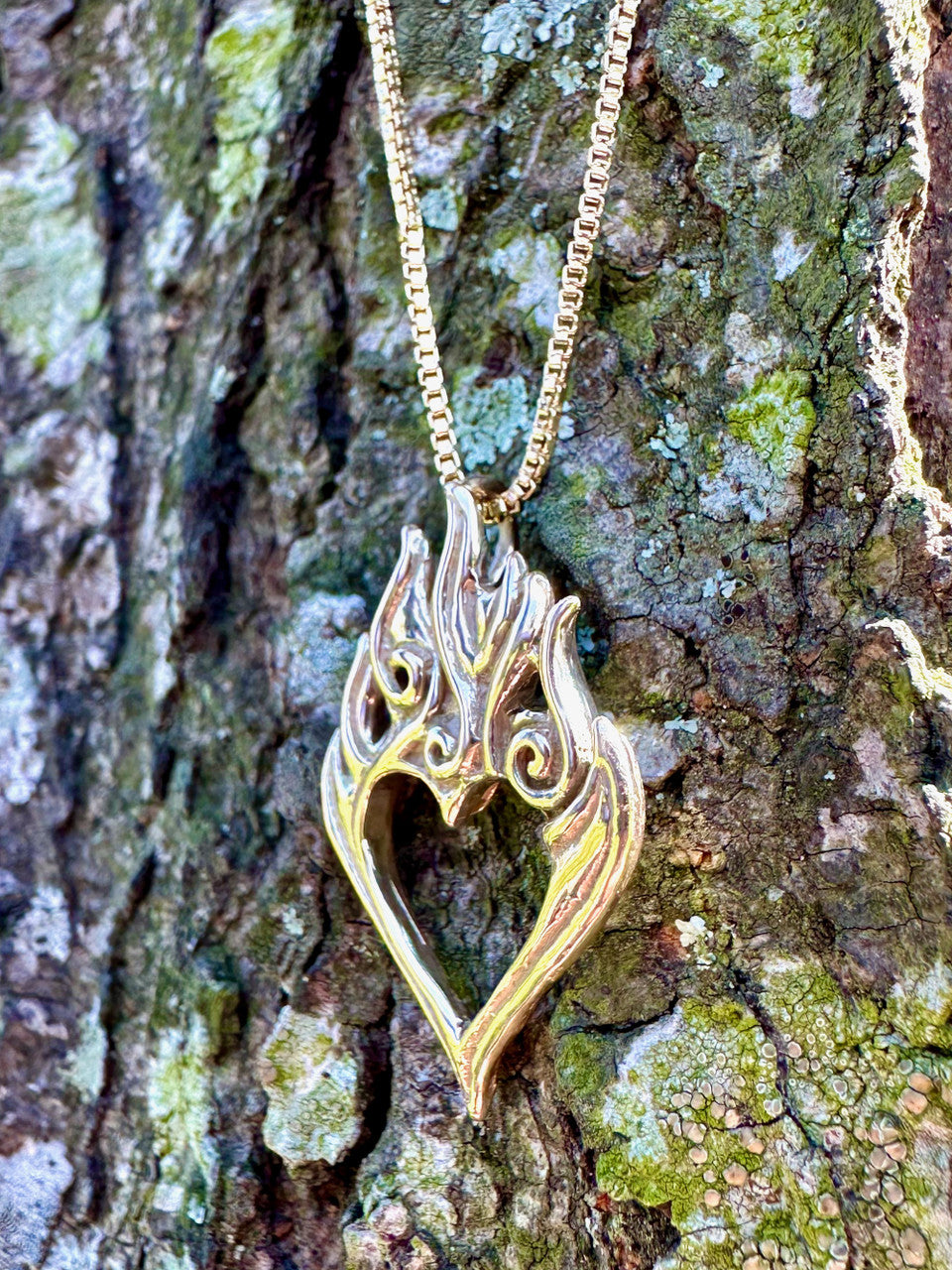 Burning Love Heart Pendant - 14K Gold
