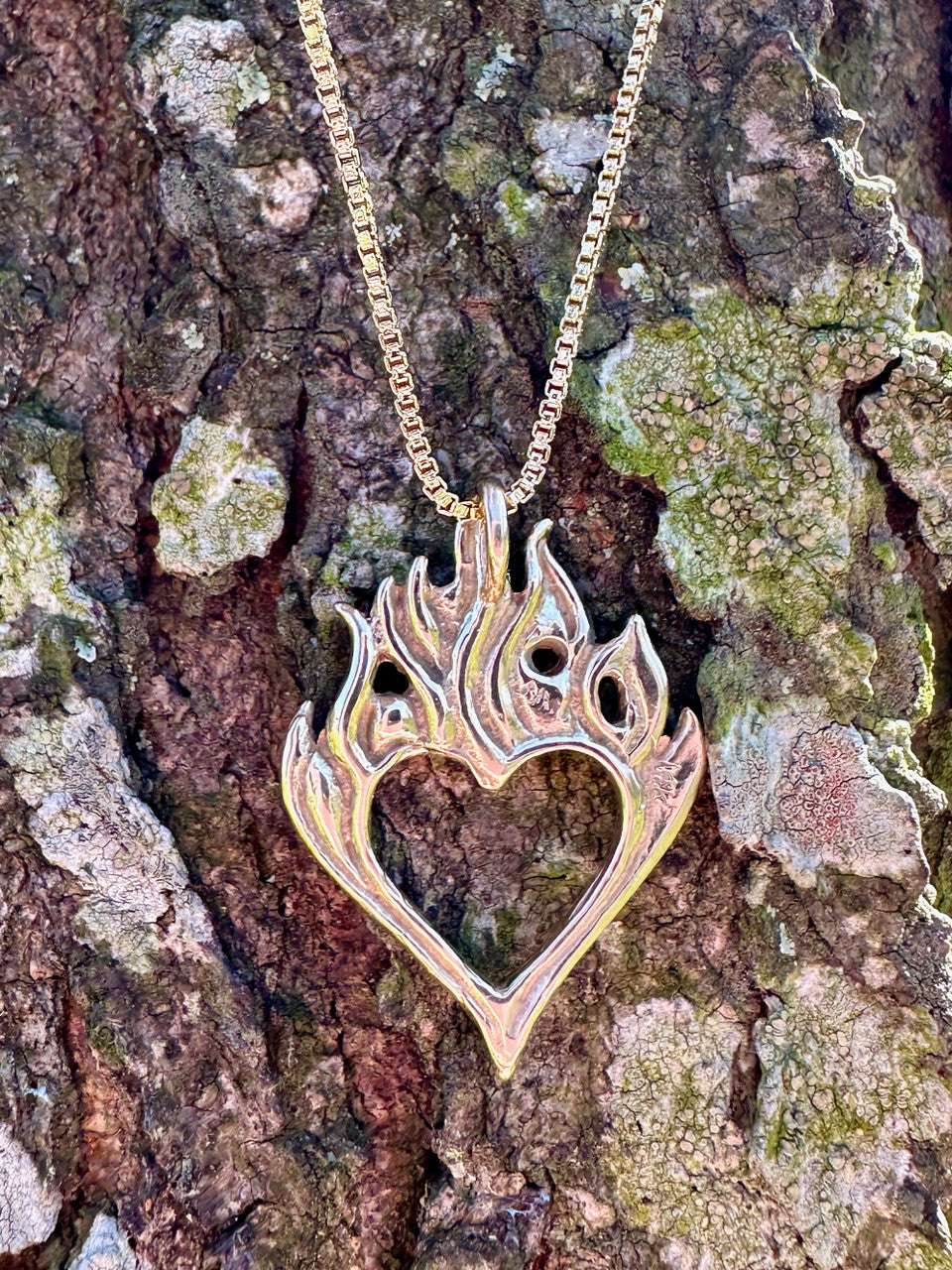 Burning Love Heart Pendant - 14K Gold