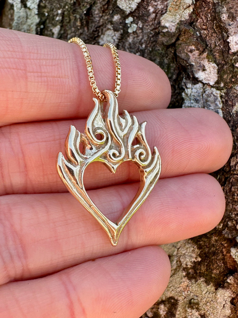 Burning Love Heart Pendant - 14K Gold