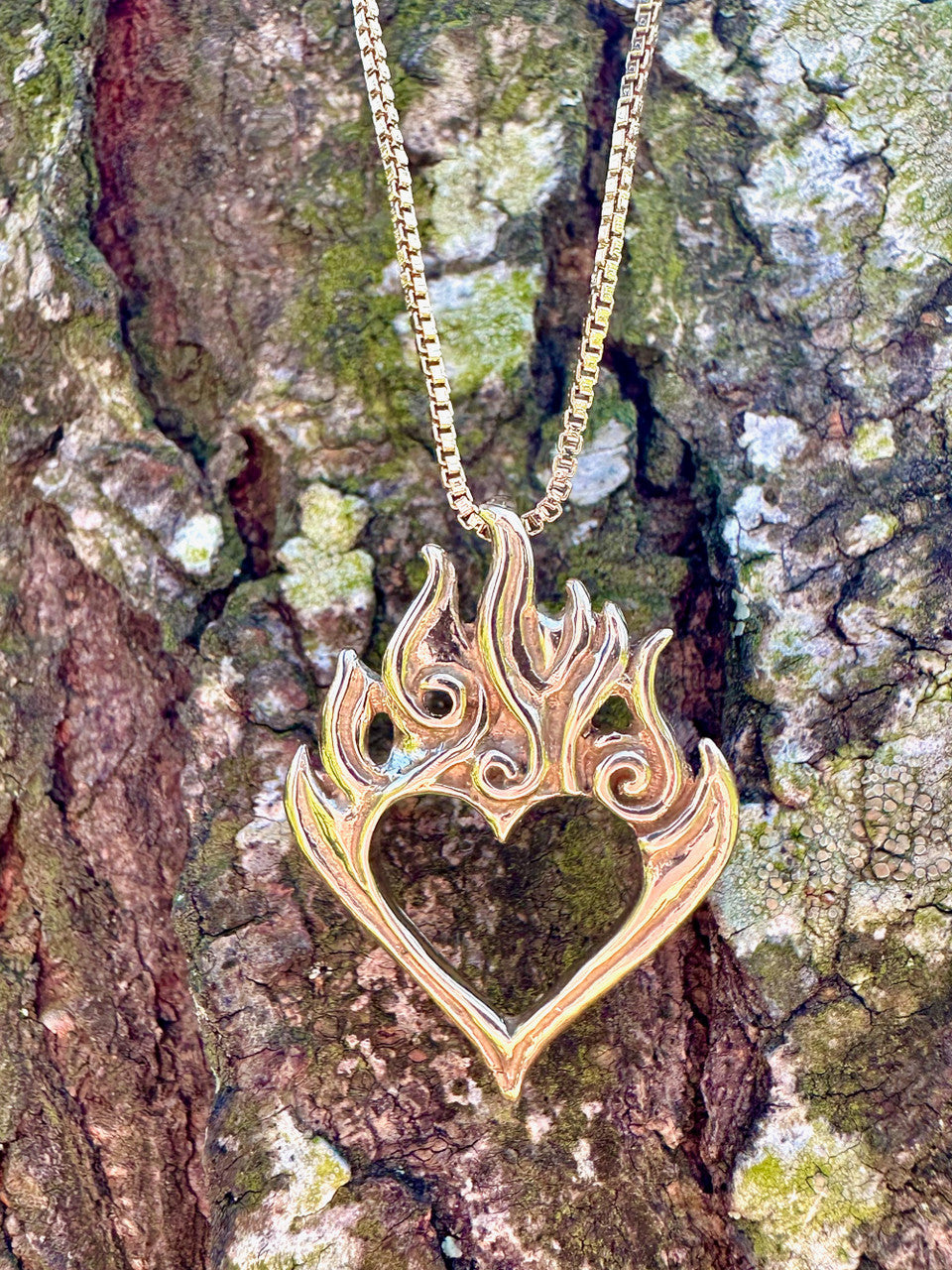 Burning Love Heart Pendant - 14K Gold