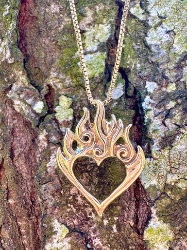 Burning Love Heart Pendant - 14K Gold
