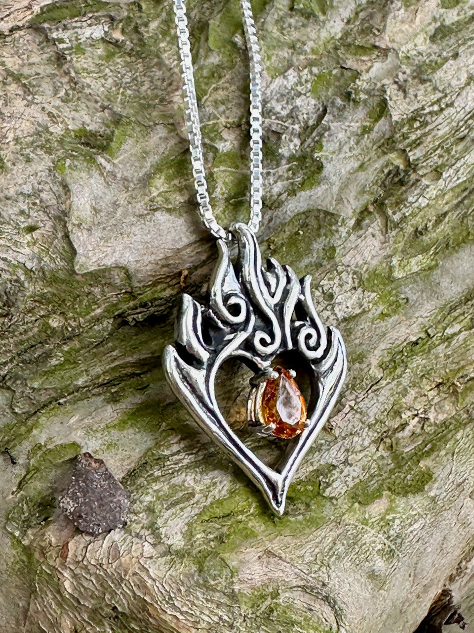Burning Love Pendant with Citrine - Silver