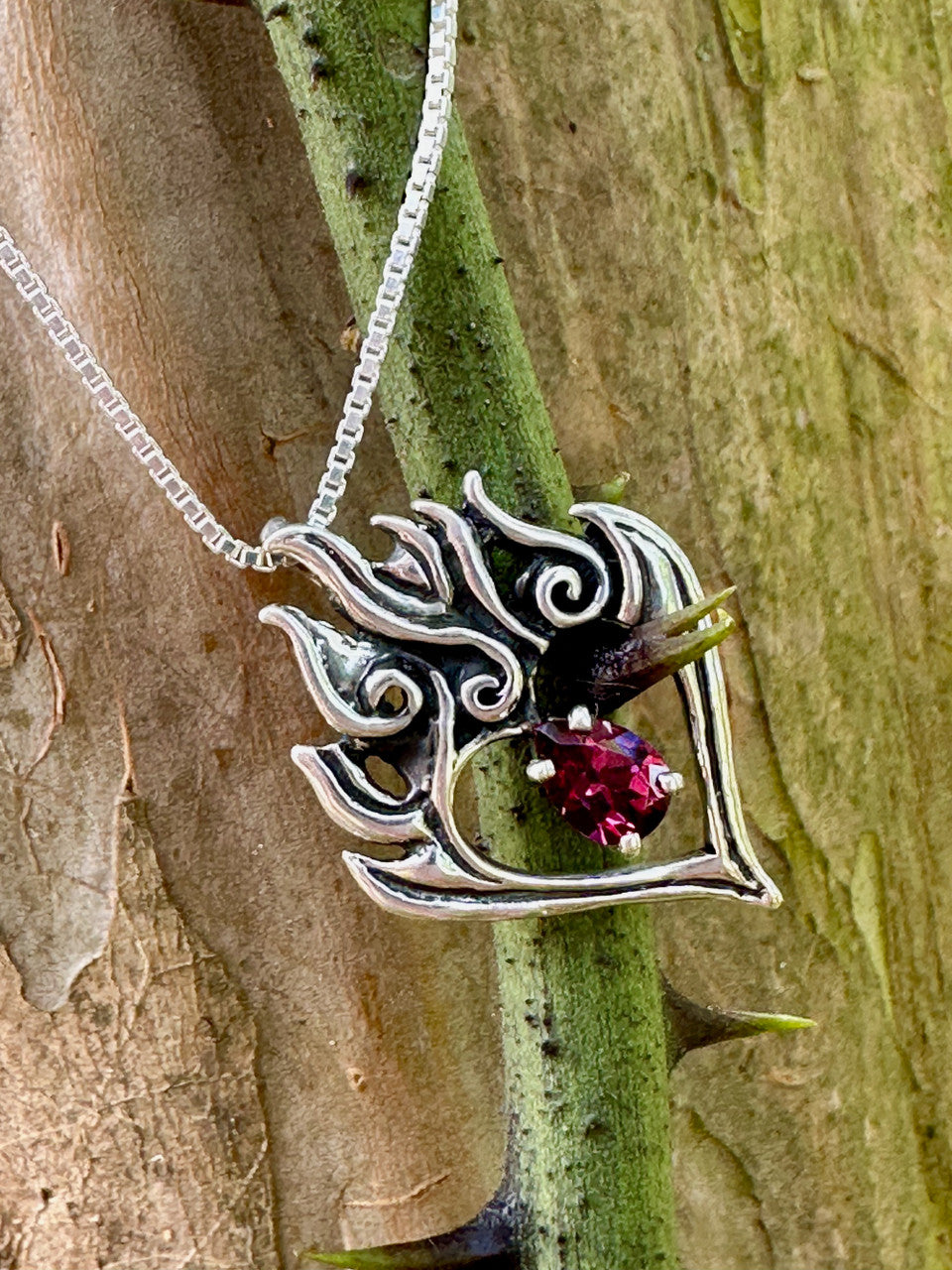 Burning Love Pendant with Rhodolite Garnet - Silver