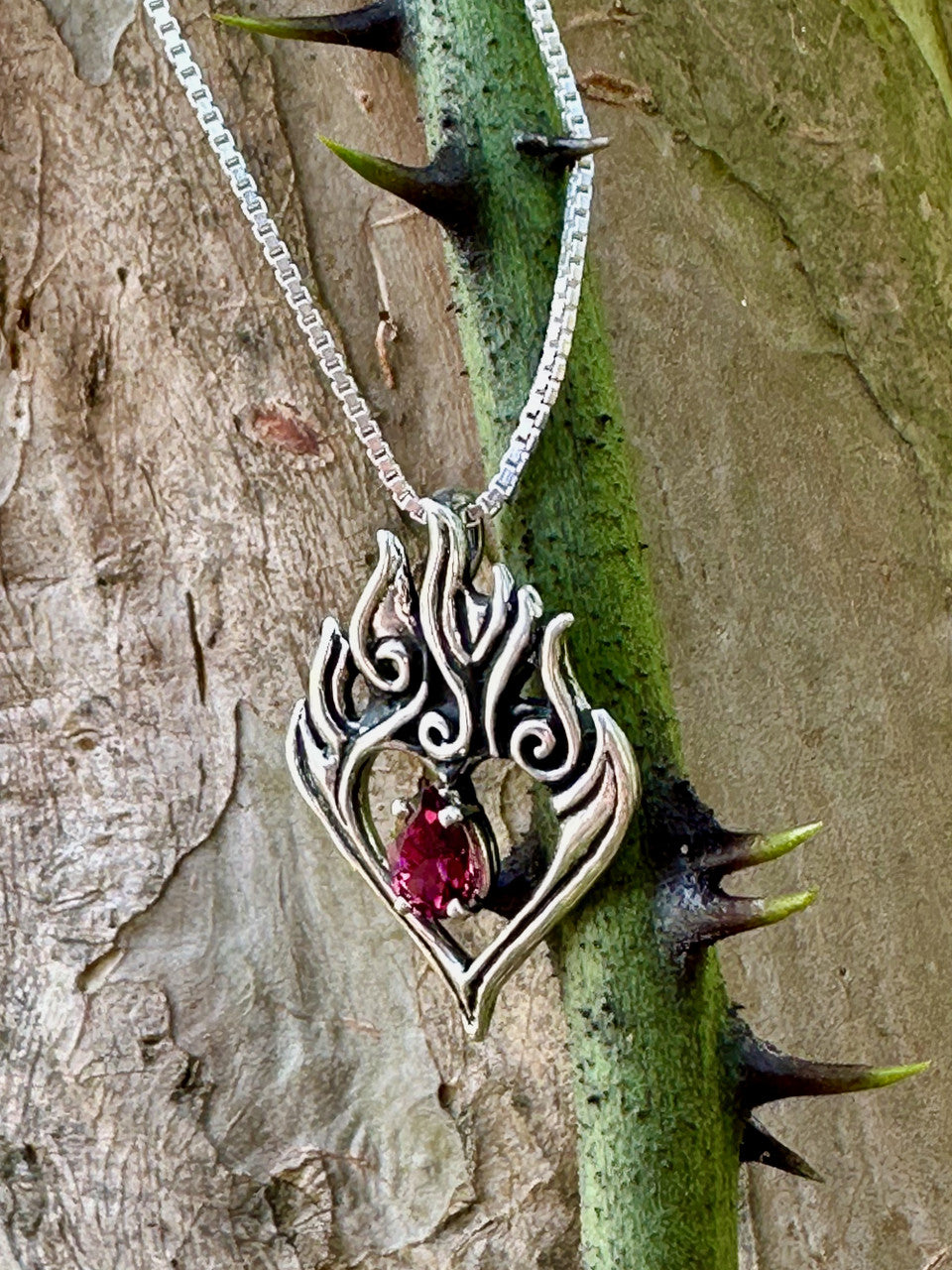 Burning Love Pendant with Rhodolite Garnet - Silver