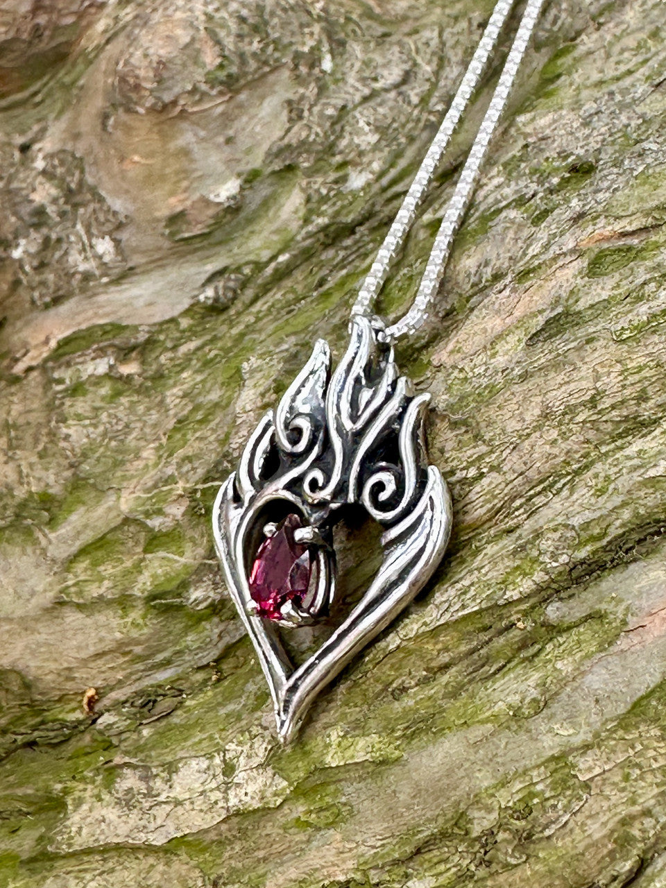 Burning Love Pendant with Rhodolite Garnet - Silver