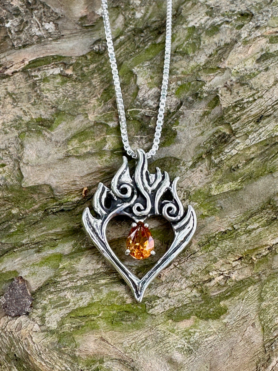 Burning Love Pendant with Citrine - Silver