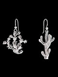 Saguaro And Nopal Cactus Charm Earrings - Silver