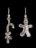 Christmas - Gingerbread Man and Candy Cane Earrings - Sterling Silver