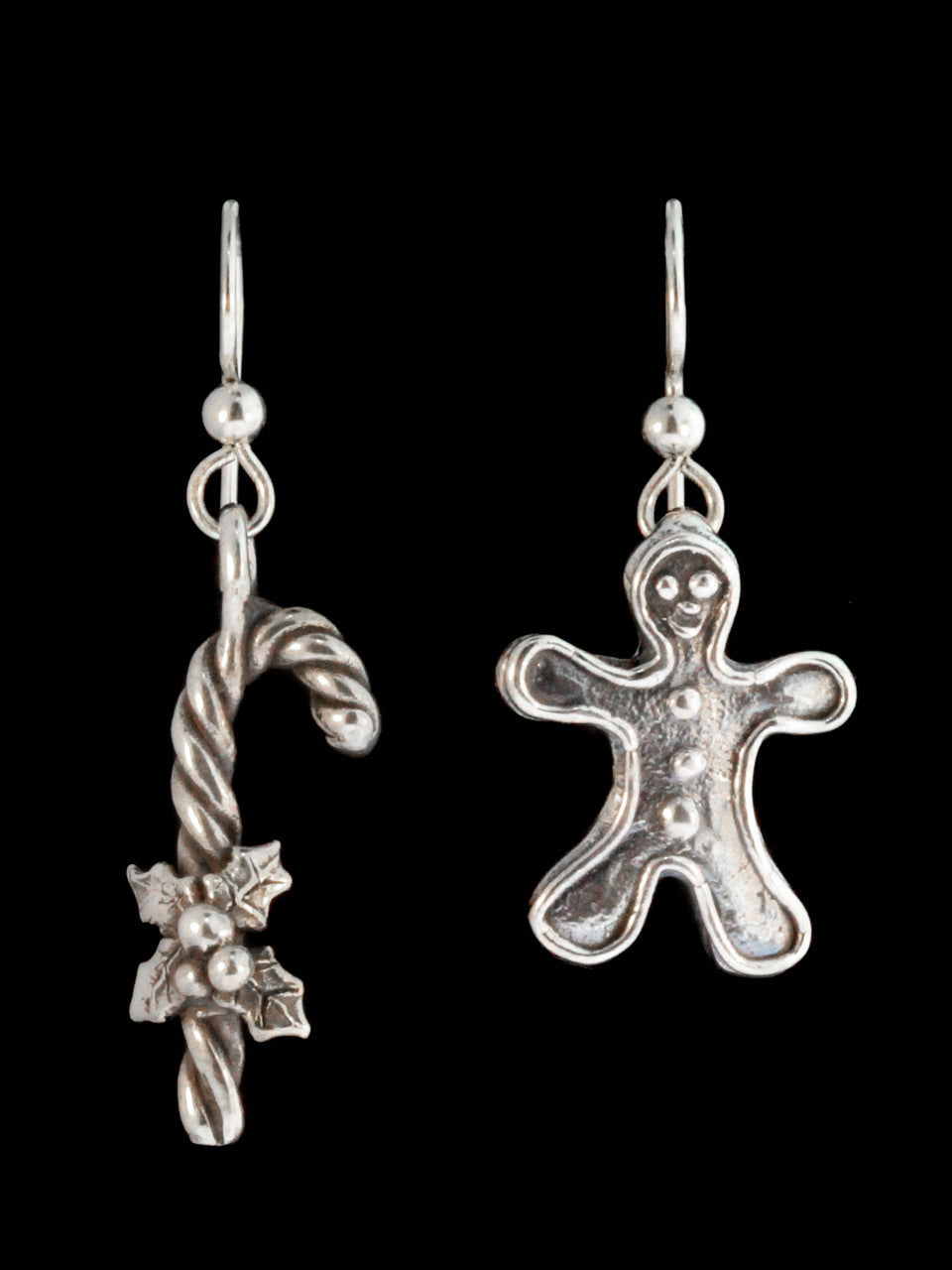Christmas - Gingerbread Man and Candy Cane Earrings - Silver