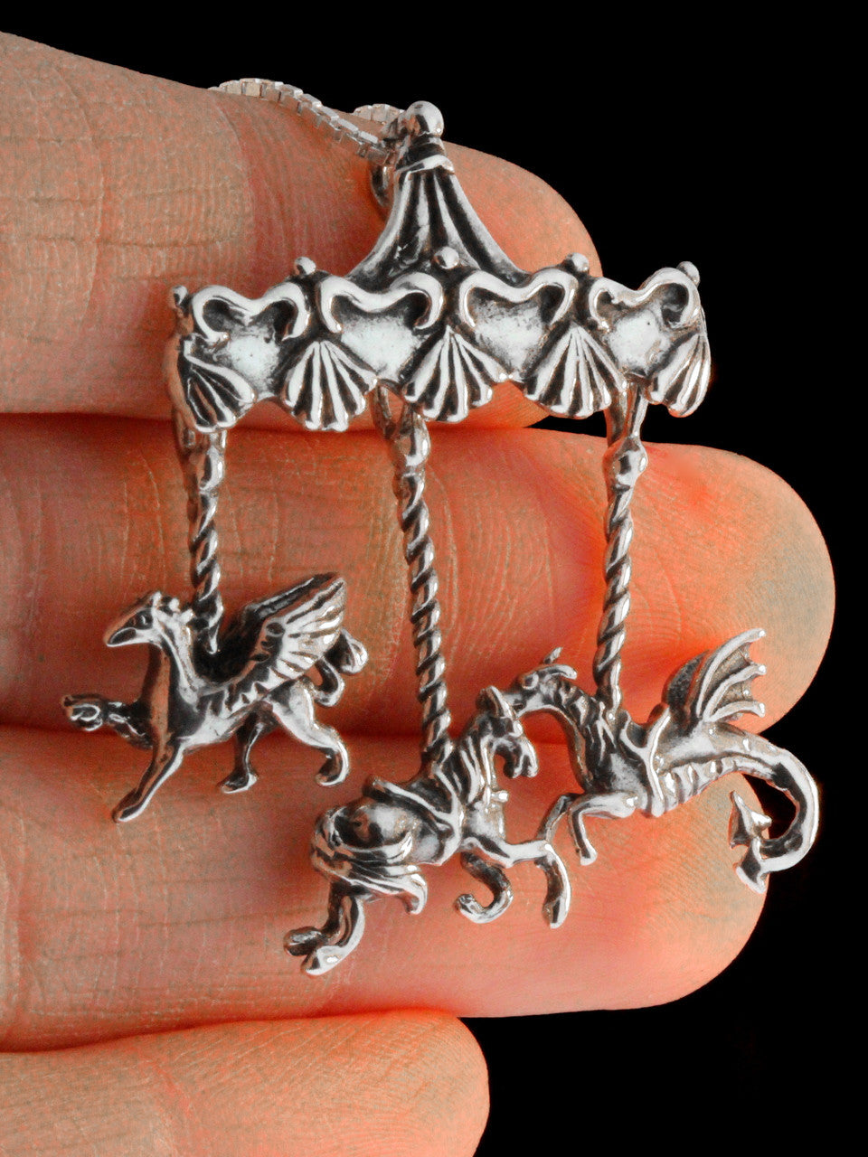 Carousel Charm Pendant - Sterling Silver