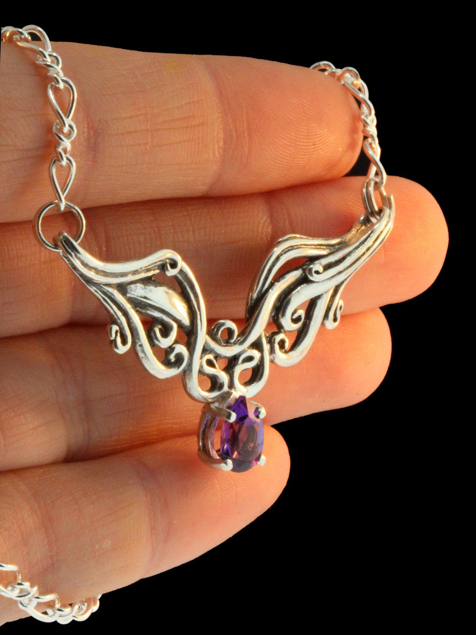 Cascade Waterfall Neckpiece with Gemstone - Sterling Silver
