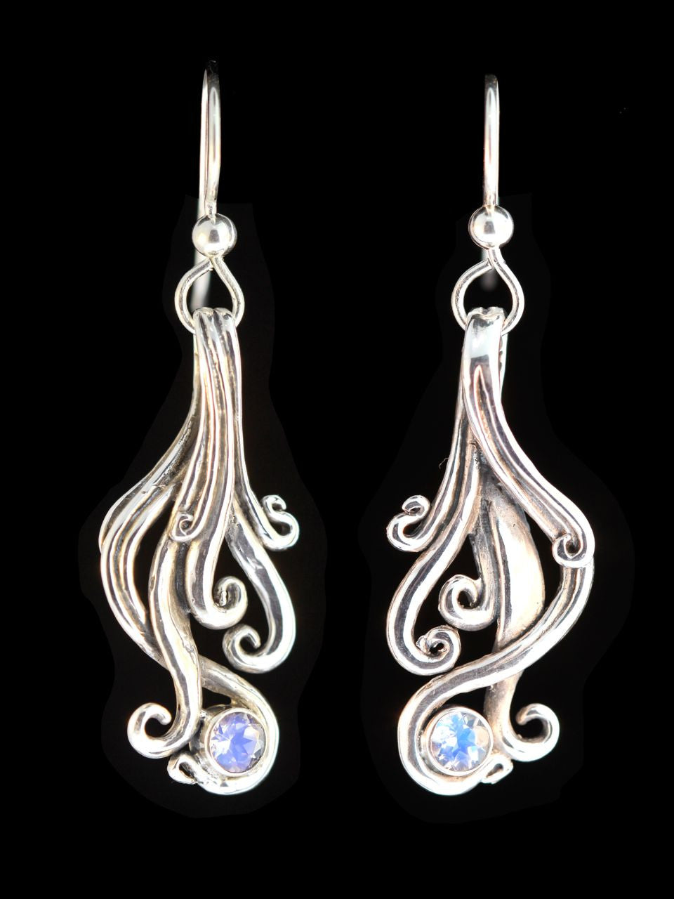 Cascade Earrings with Rainbow Moonstone - Silver
