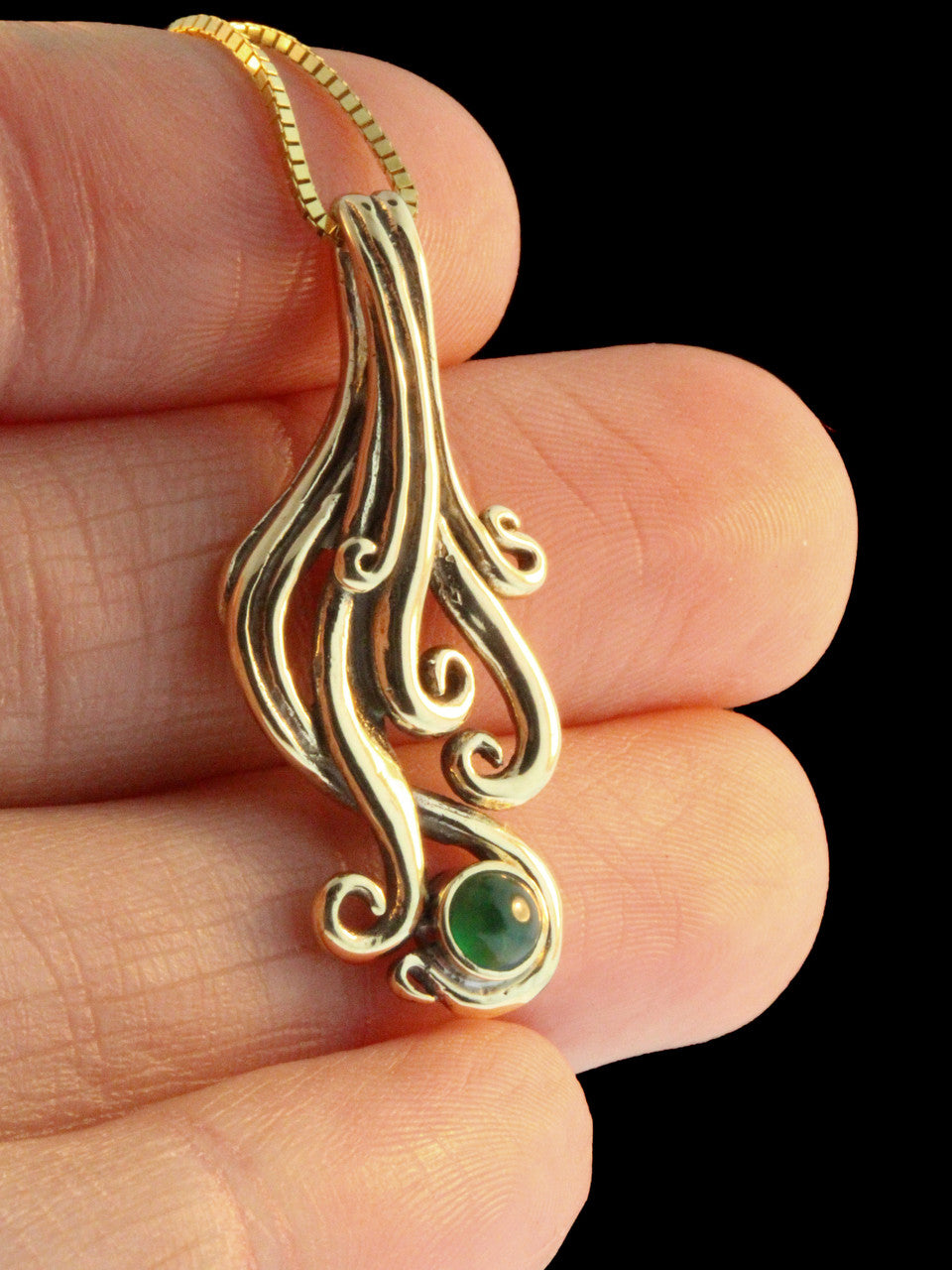 Cascade Pendant with Sandwana Emerald - Solid 14k Gold