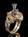 Castle Dragon Ring with Sapphire - 14K Gold and Silver