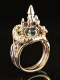 Castle Dragon Ring with Tourmaline - 14K Gold and Silver