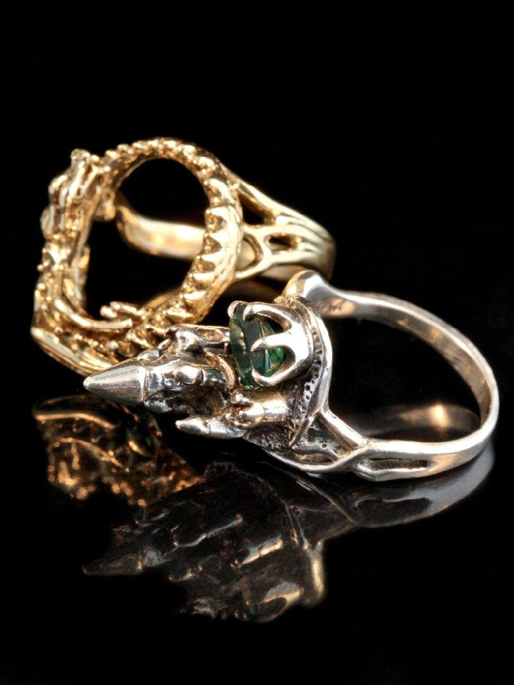 Castle Dragon Ring with Tourmaline in 14K Gold and Silver