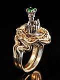 Castle Dragon Ring  with Tsavorite - 14K Gold and Silver