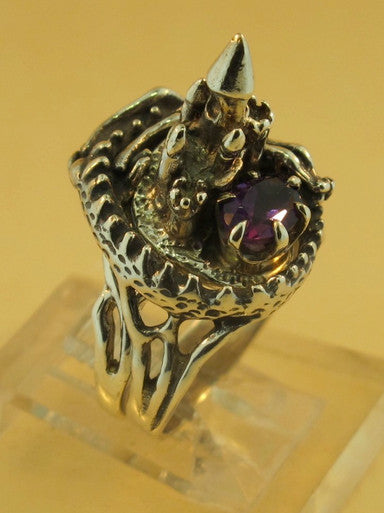 Castle Dragon Ring with Amethyst - Sterling Silver
