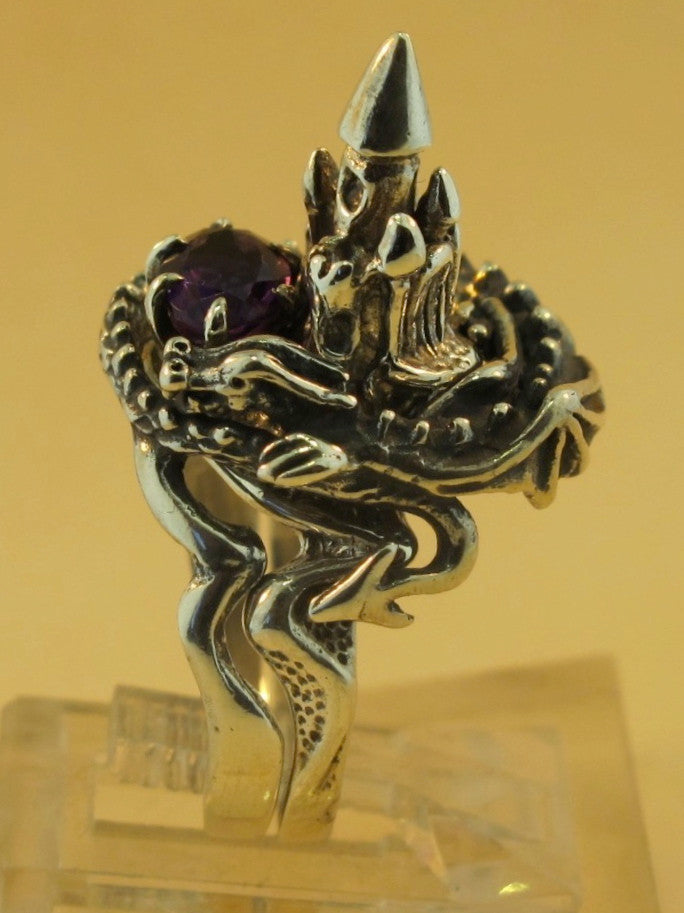 Castle Dragon Ring with Amethyst