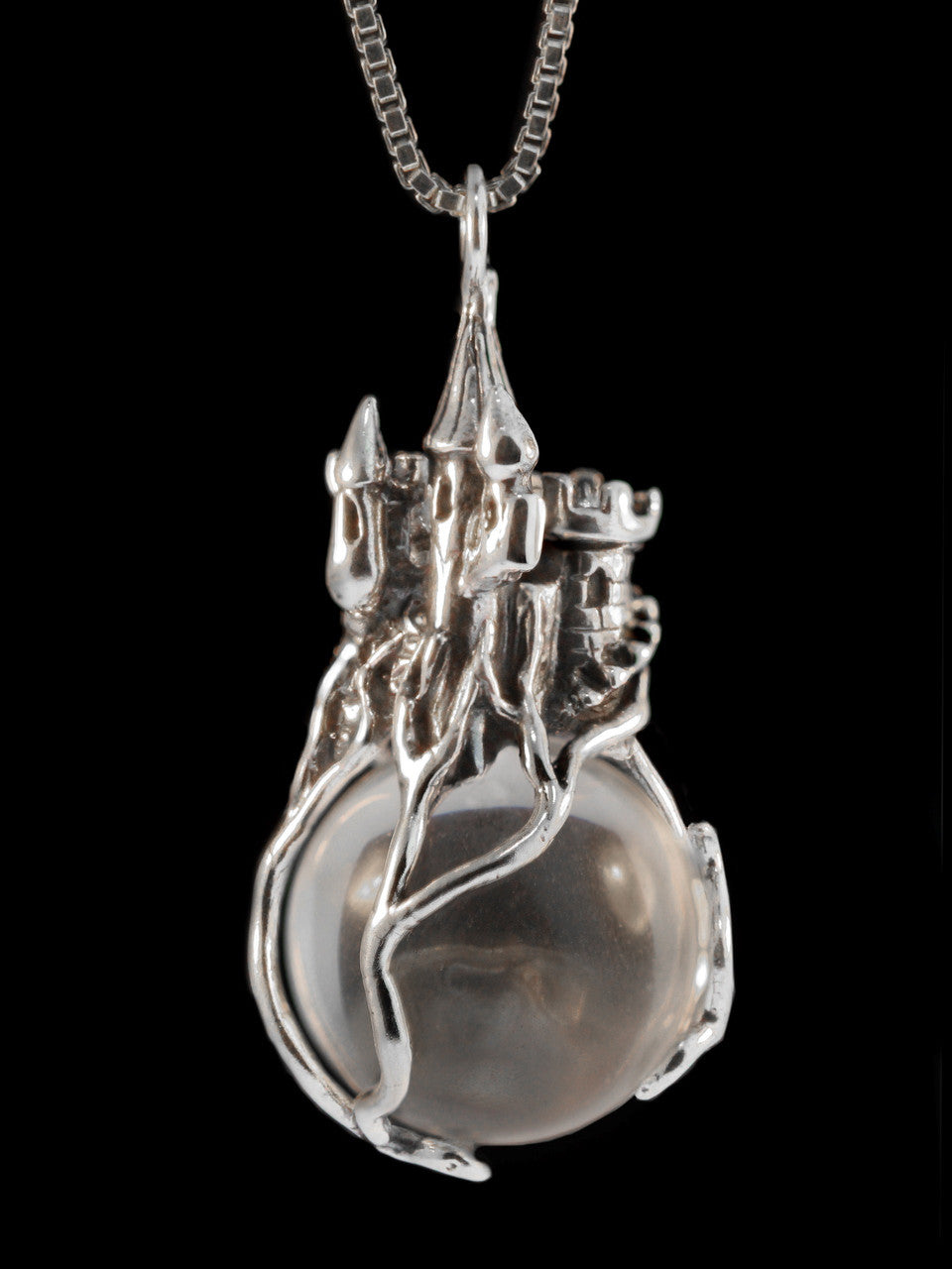 Castle w/ Clear Quartz Orb Pendant in Silver