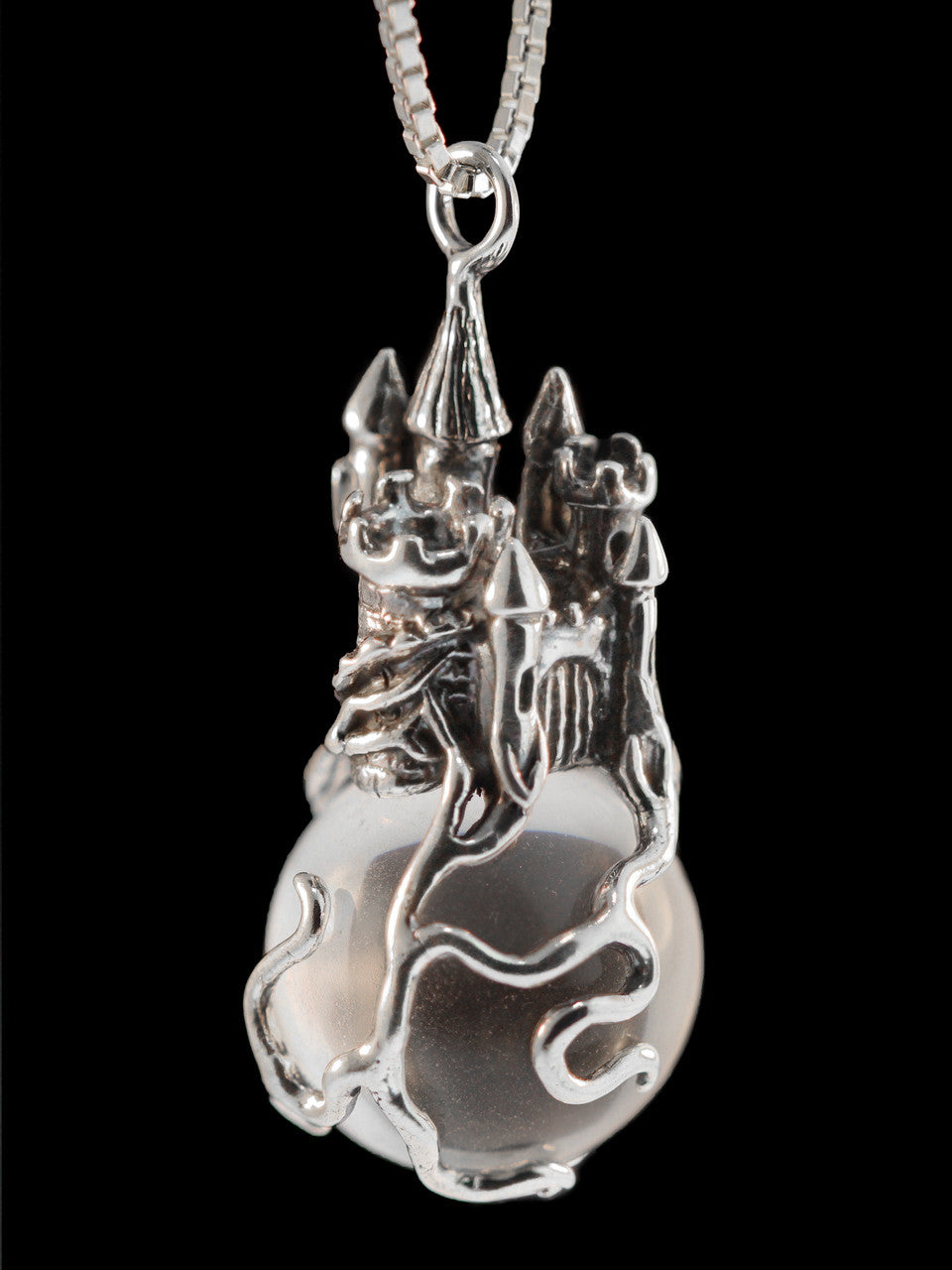 Castle w/ Clear Quartz Orb Pendant in Silver