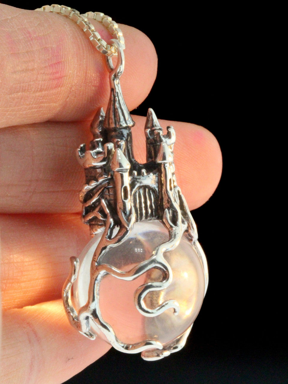 Castle w/ Clear Quartz Orb Pendant in Silver