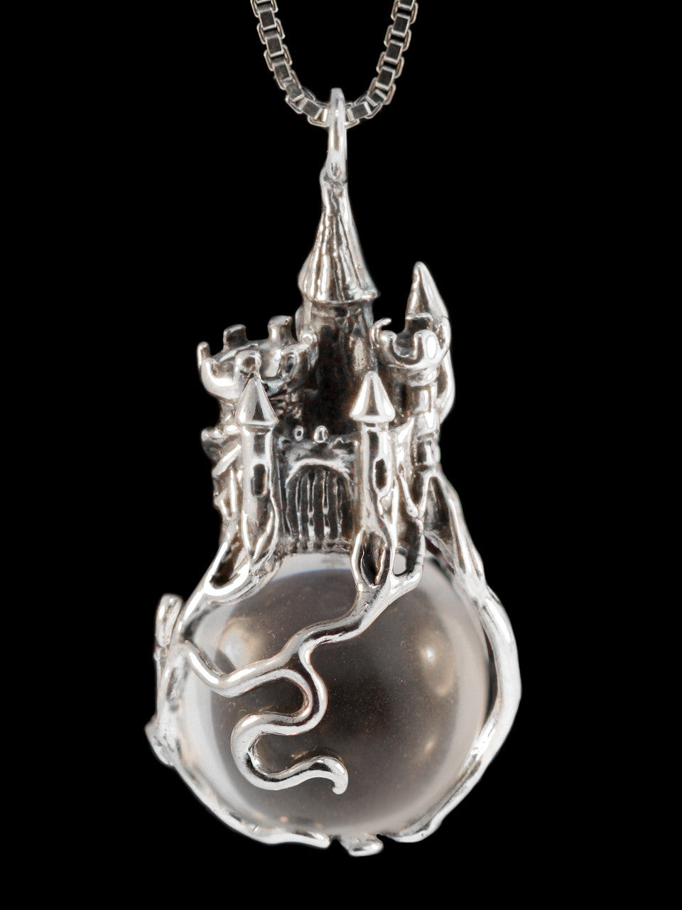Castle w/ Clear Quartz Orb Pendant in Silver