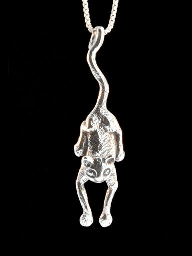 Cat - Crawling Cat Pendant - Silver