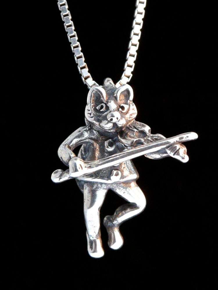 Mother Goose - Cat And The Fiddle Charm - Sterling Silver
