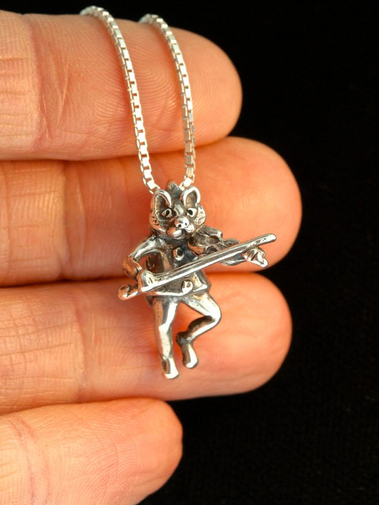 Mother Goose - Cat And The Fiddle Charm - Sterling Silver
