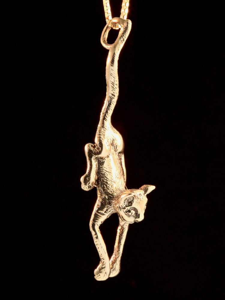 Cat - Crawling Cat Pendant - 14K Gold