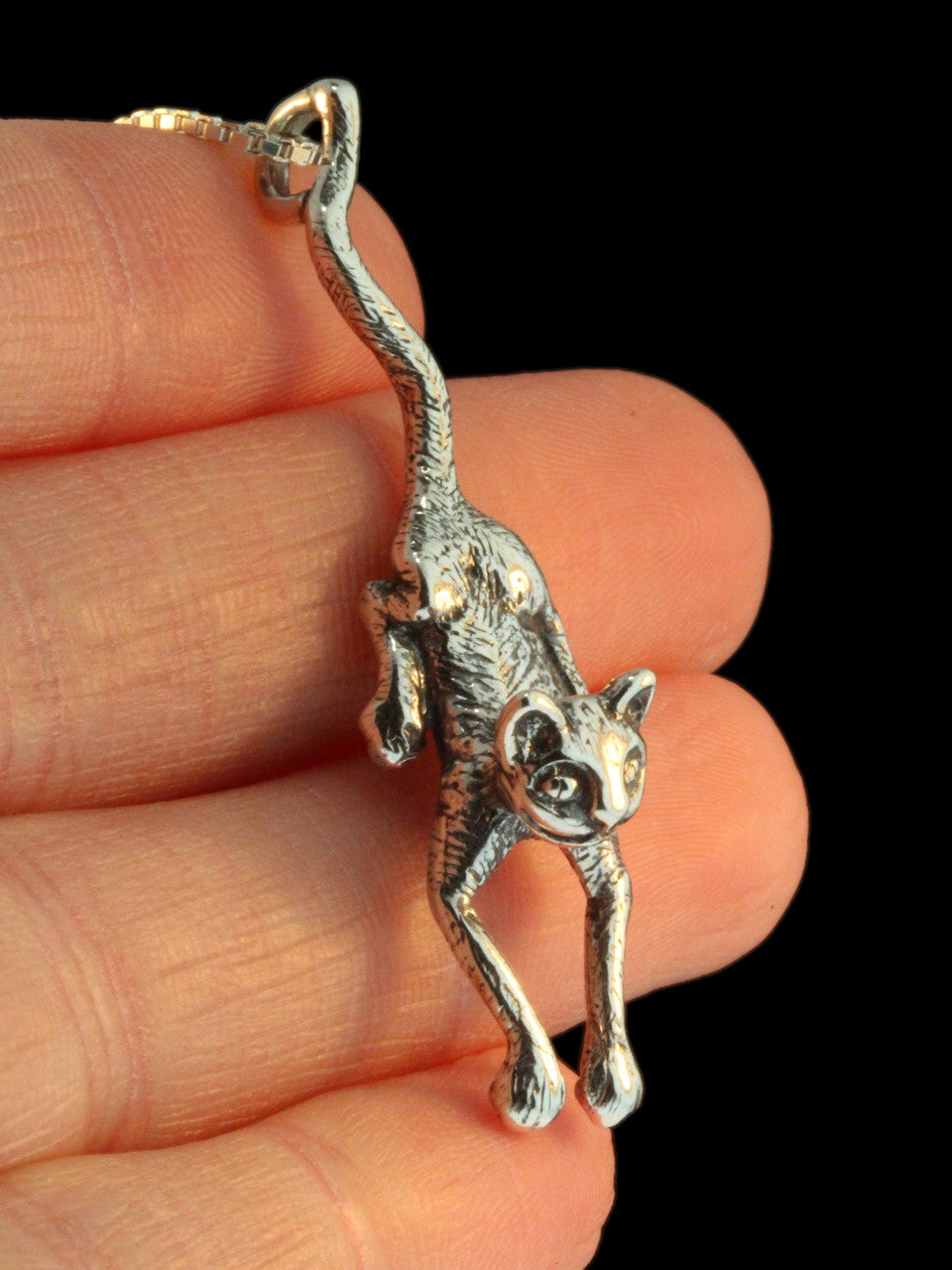 Crawling Cat Pendant - Silver