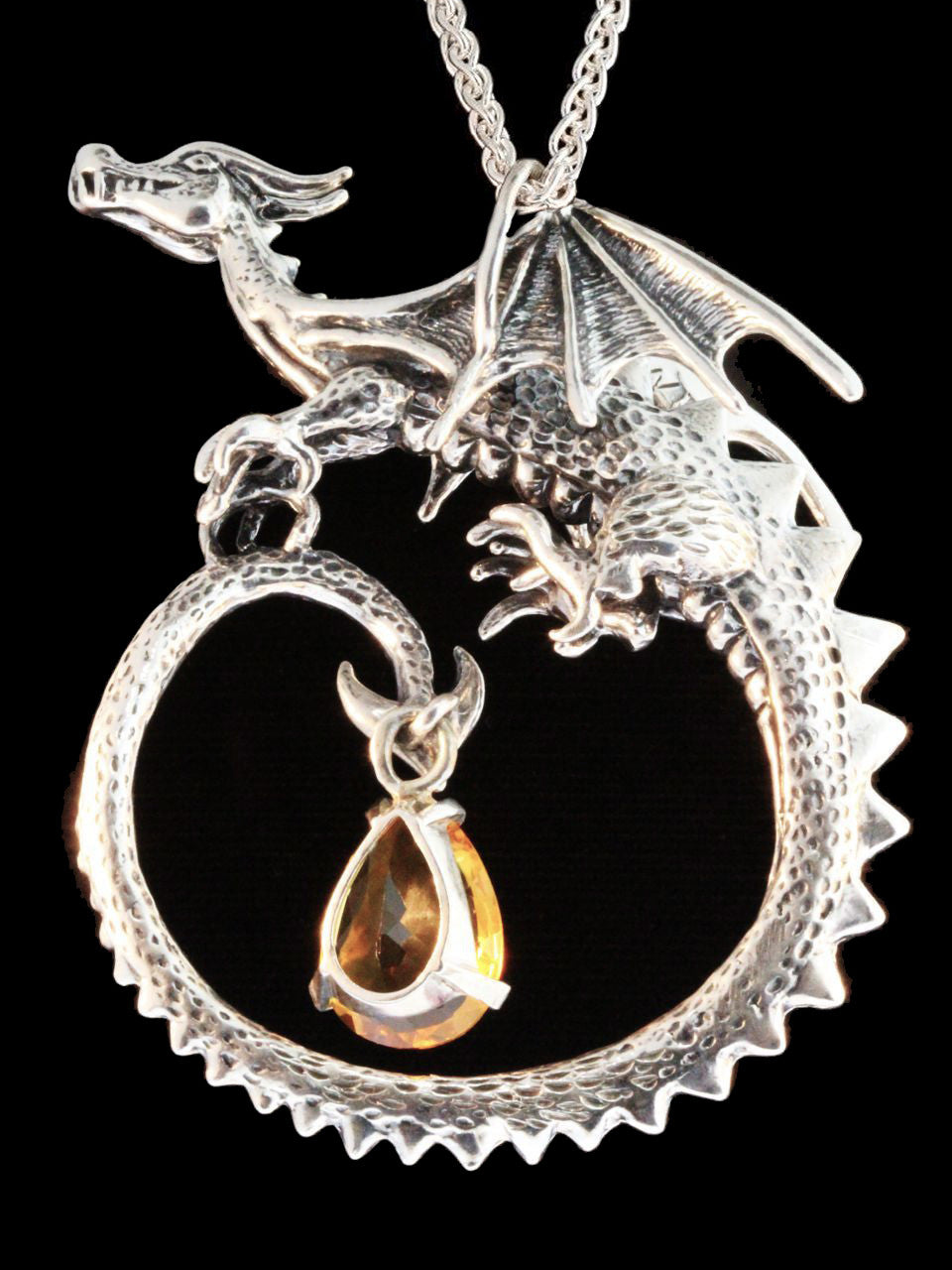 Circle Dragon with Gemstone - Silver