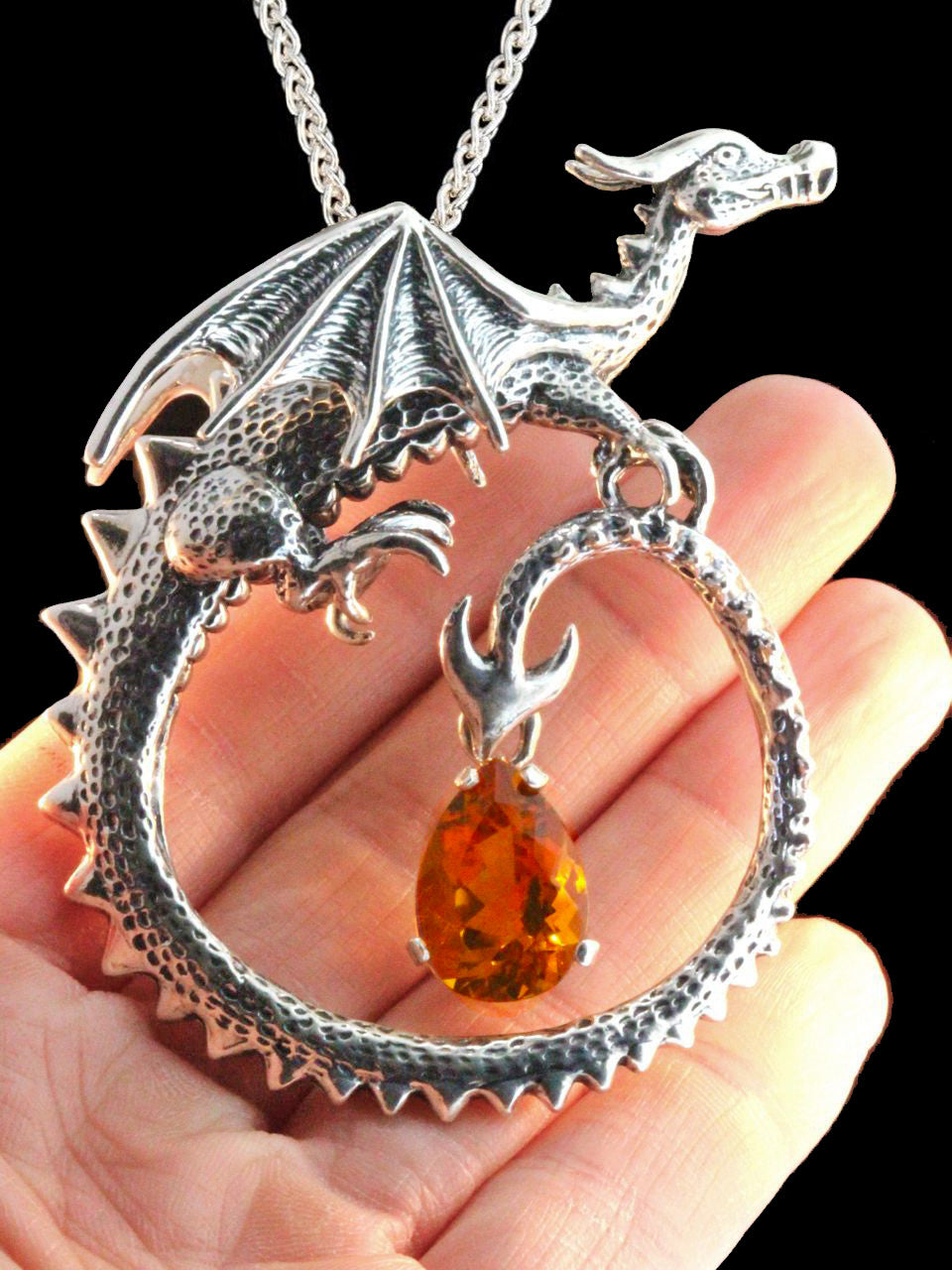 Circle Dragon with Gemstone - Silver