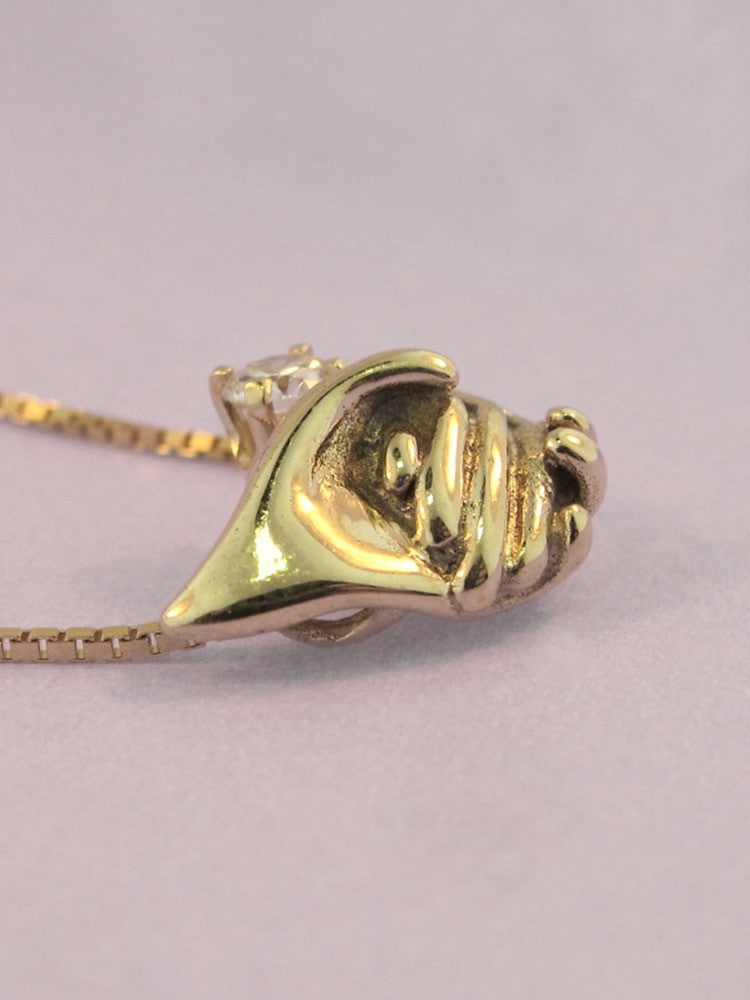 Gold Clasping Hands Pendant with Diamond in 14k Gold