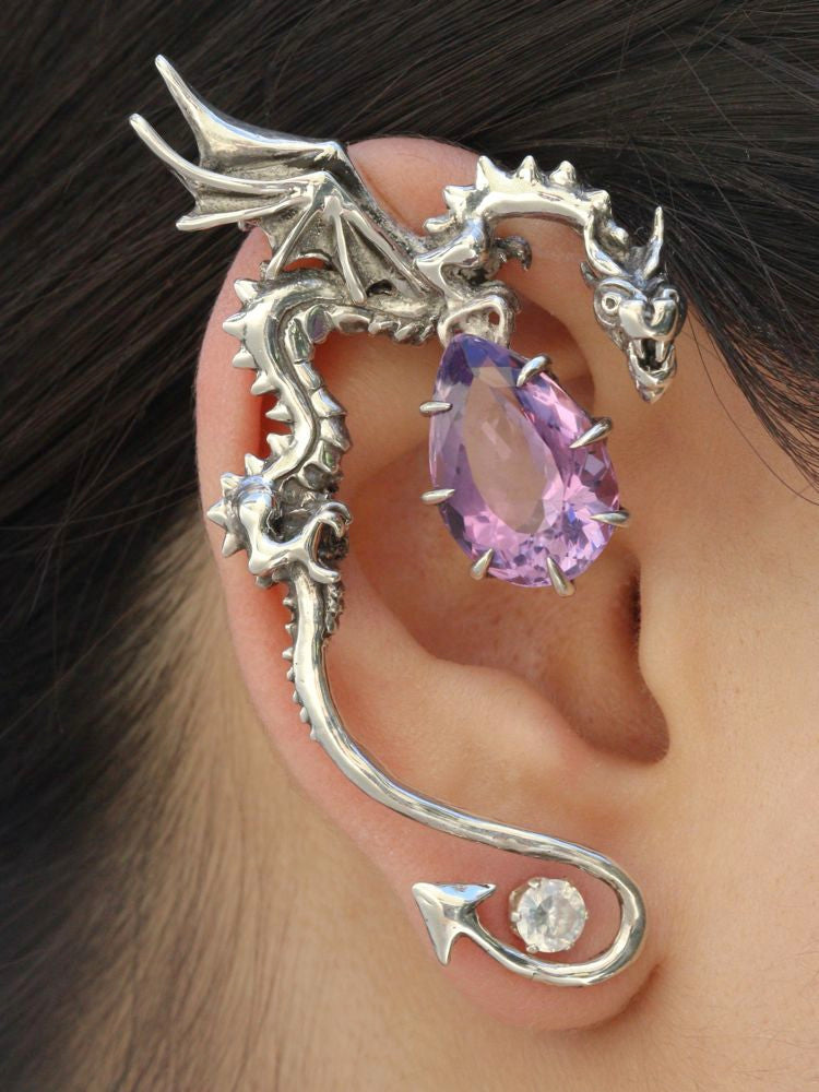 Classic Dragon Ear Wrap with Amethyst in Silver