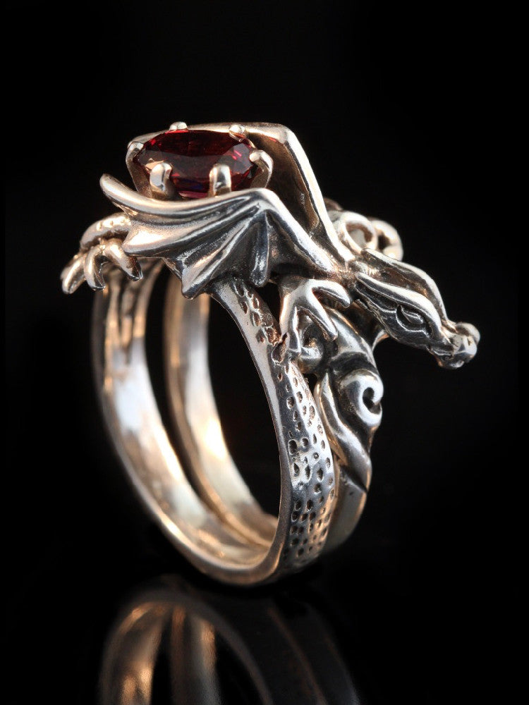 Cloud Dragon Ring Silver with Rhodolite Garnet