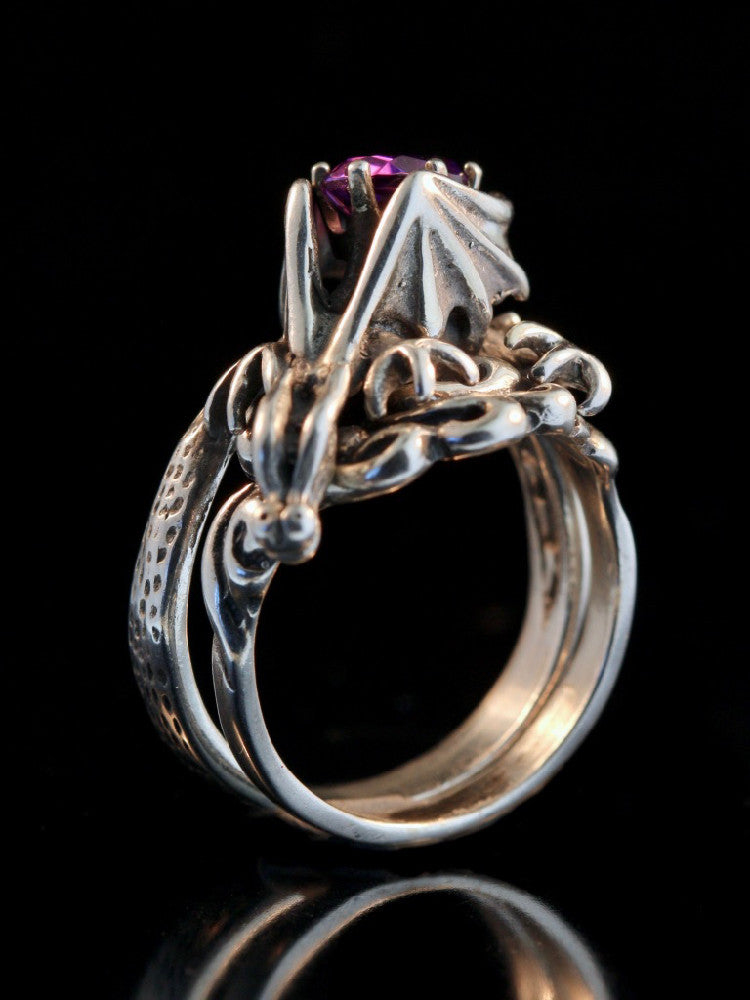 Cloud Dragon Ring Silver with Amethyst