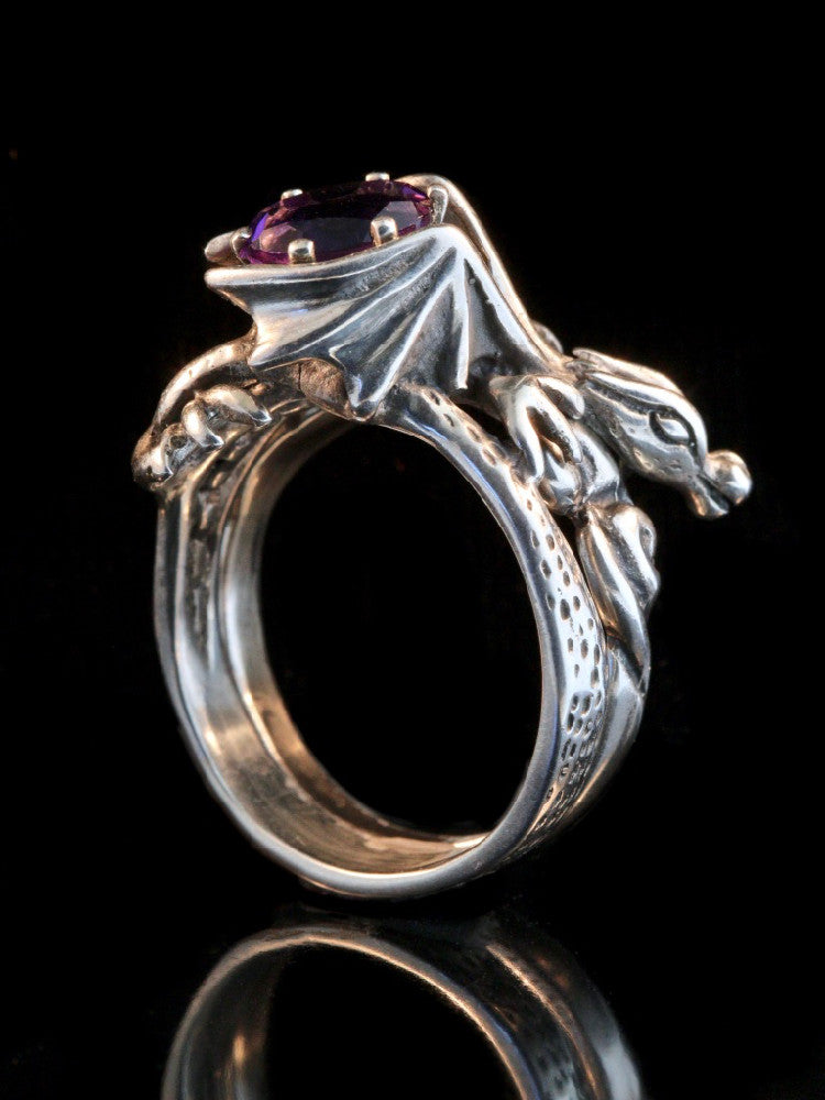 Cloud Dragon Ring Silver with Amethyst