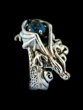 Cloud Dragon Ring Silver with Blue Topaz