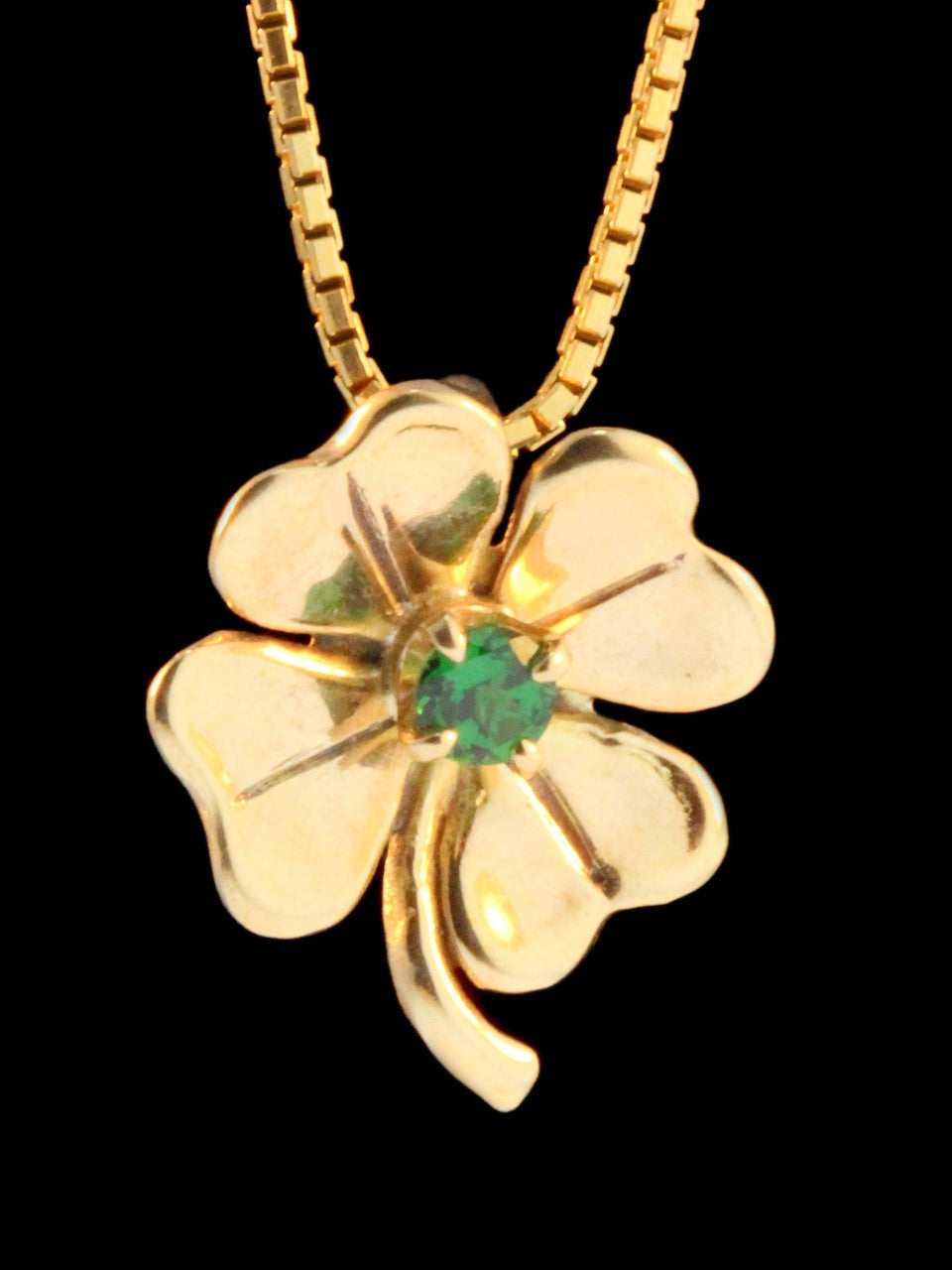Four Leaf Clover Charm with Tsavorite -14k Gold