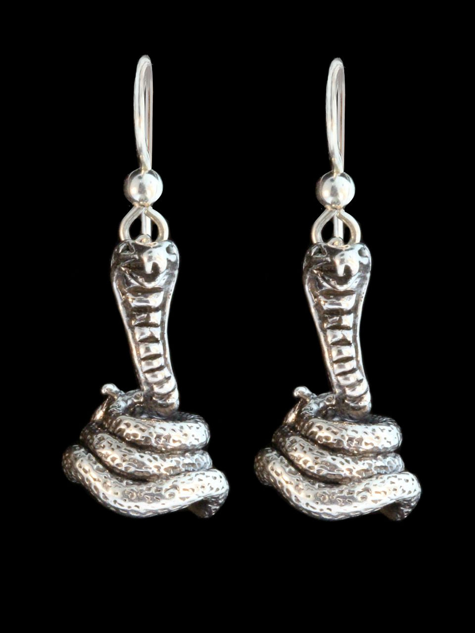 Coiled Cobra Earrings - Silver