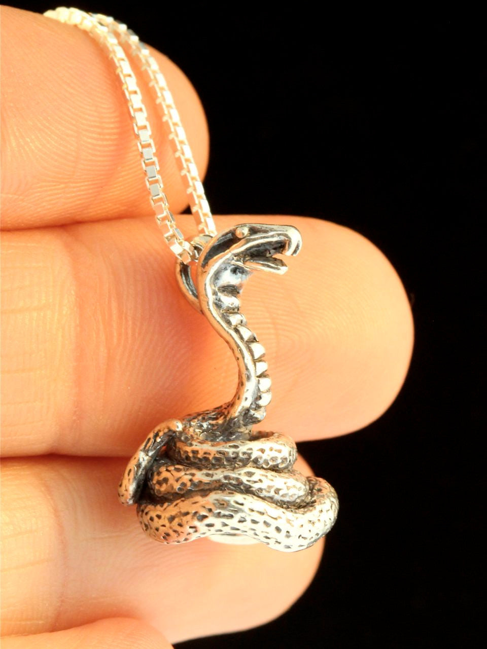 Coiled Cobra Charm -Silver