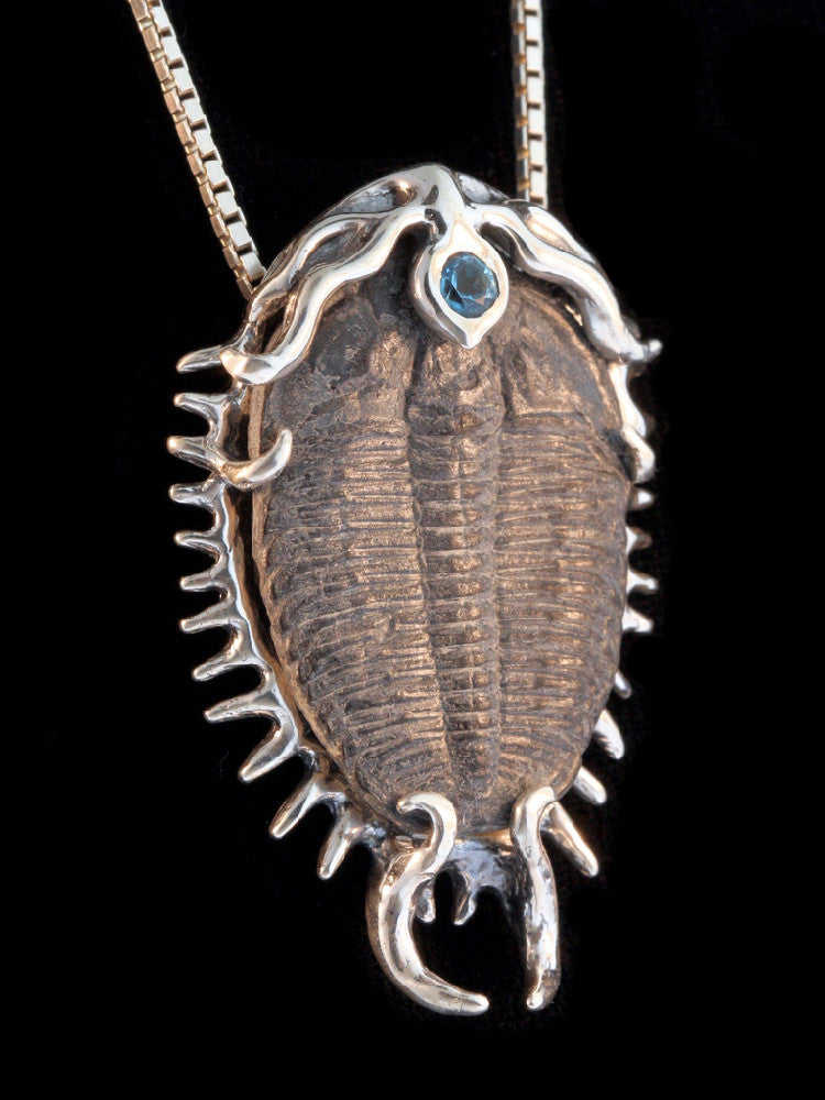 Colossal Spiked Trilobite with Gemstone Pendant in Silver