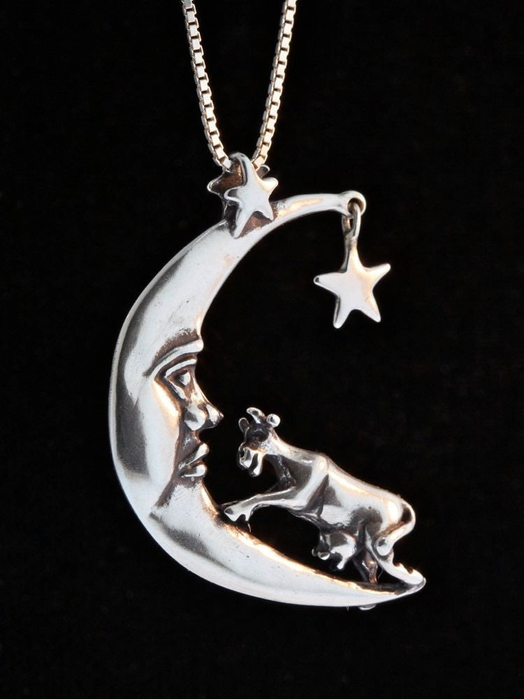Cow Jumping over the Moon Charm - Sterling Silver