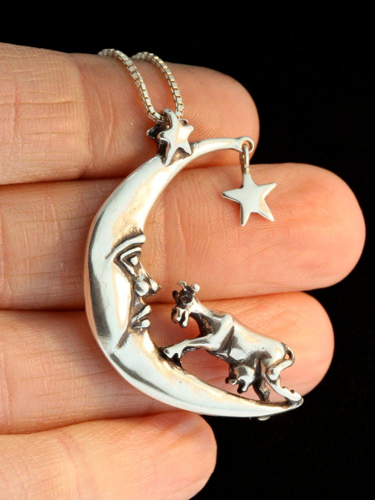 Mother Goose - Cow Jumping Over The Moon Charm - Sterling Silver