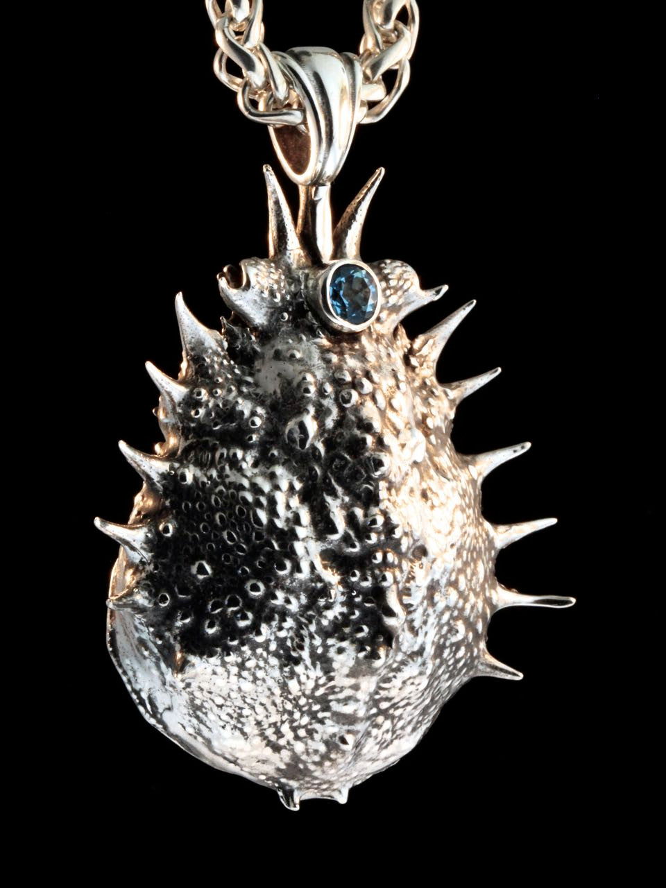 Adriatic Spider Crab Carapace Amulet with Blue Topaz -Silver