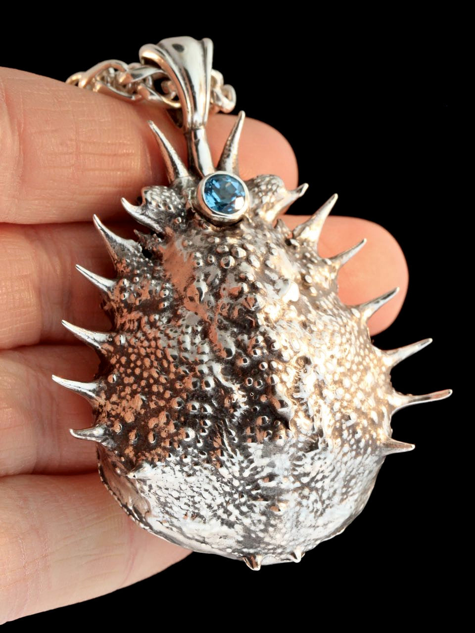 Adriatic Spider Crab Carapace Amulet with Blue Topaz -Silver