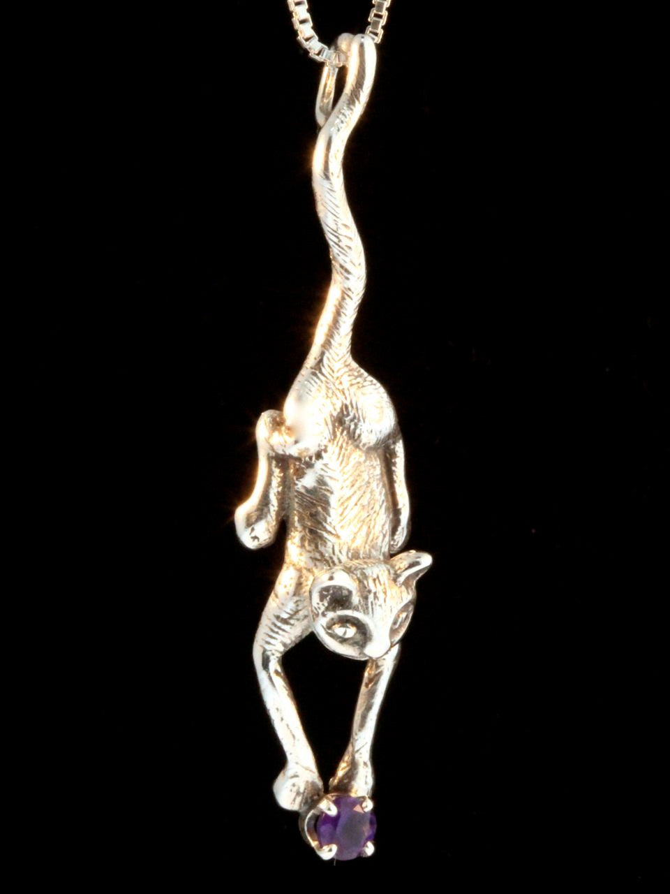 Sterling Silver Crawling Cat with Gemstone