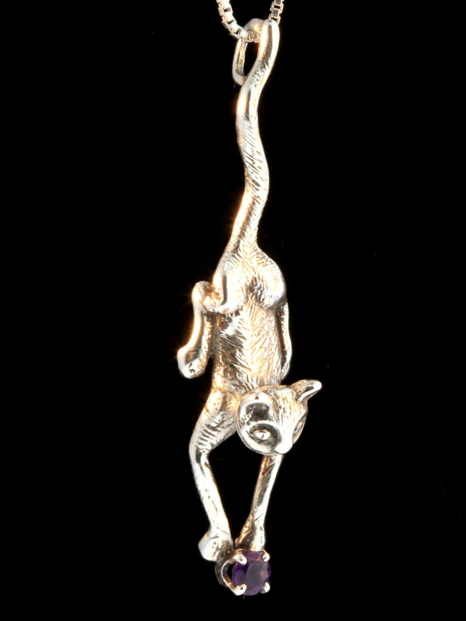 Sterling Silver Crawling Cat with Gemstone